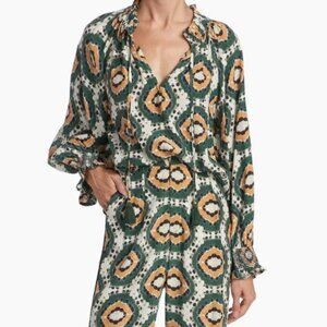 Figue Lianna Geometric Silk Peasant Top (Size: XS)